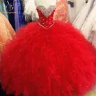 Высококачественное красное бальное платье Quinceanera 2020, милое праздвечерние чное платье с кристаллами и оборками для 15 лет QA865