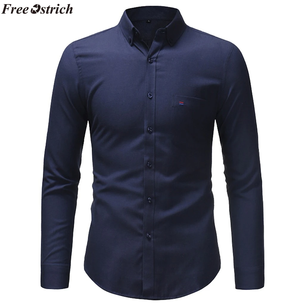 Бесплатная Страусиная Мужская модная однотонная деловая рубашка с длинным