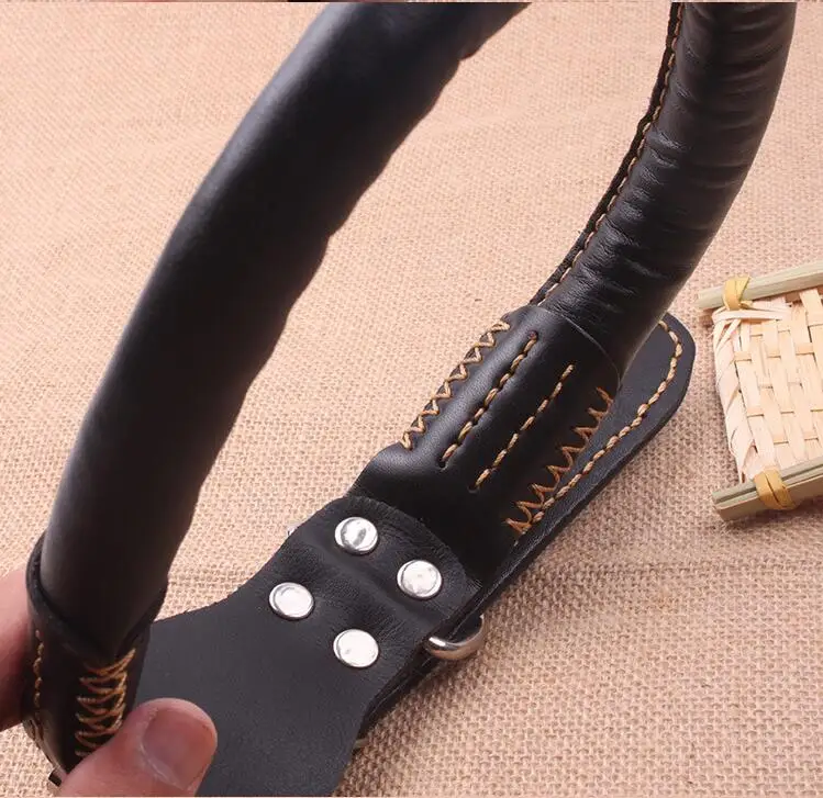 Ошейник и поводок для собак из натуральной кожи прочный швейный среднего