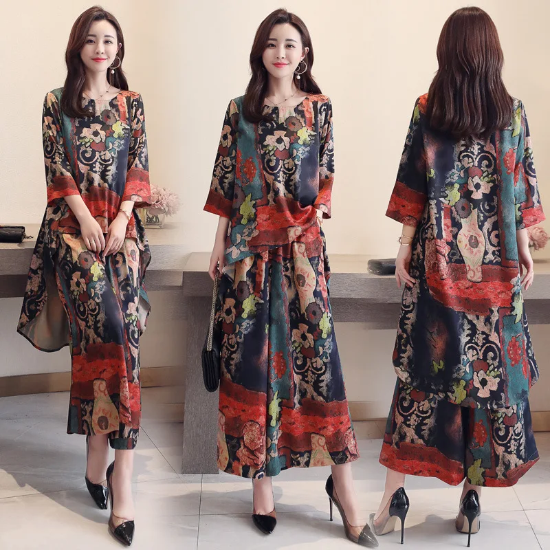 Женский винтажный комплект из двух предметов асимметричные свободные шифоновые