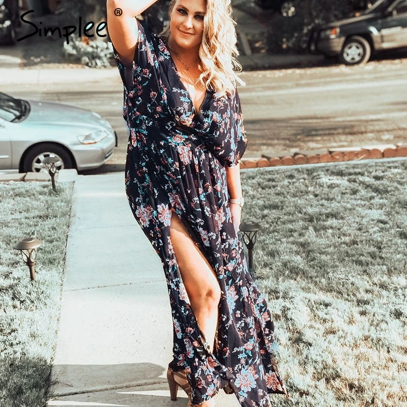 Simplee богемное платье с цветочным принтом размера плюс женское праздничное v