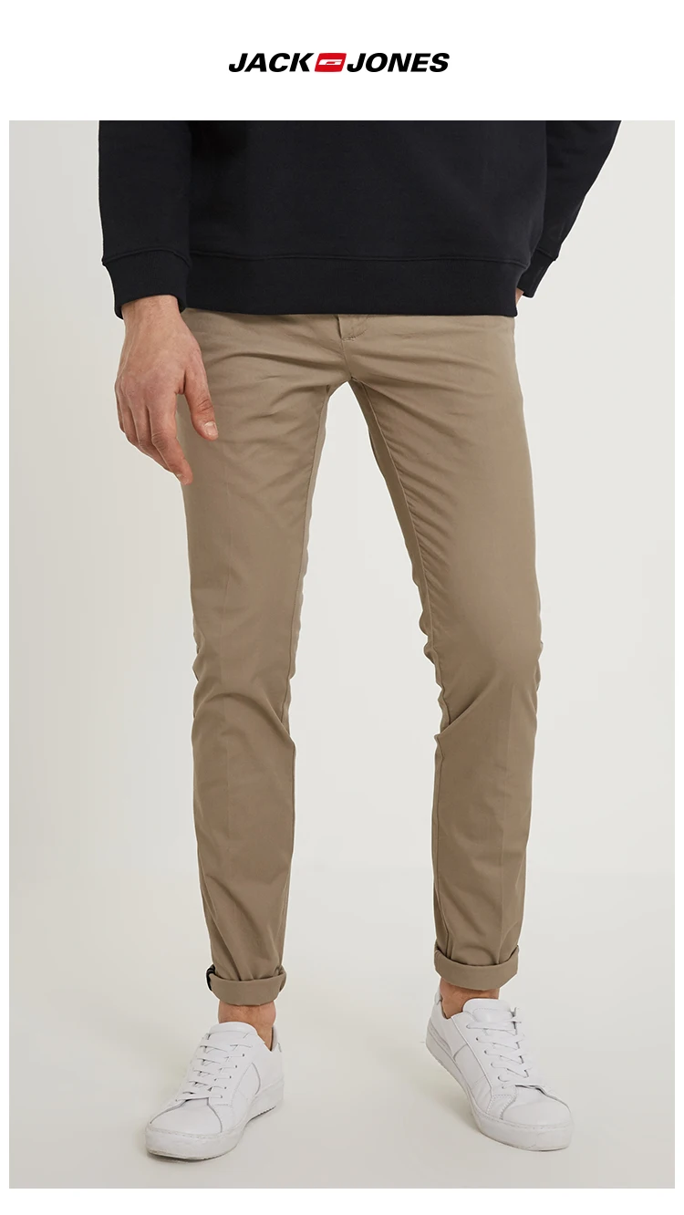 JackJones мужские хлопковые брюки эластичная ткань комфорт дышащий бизнес Смарт повседневные брюки Slim Fit Брюки Мужская одежда | 218314502