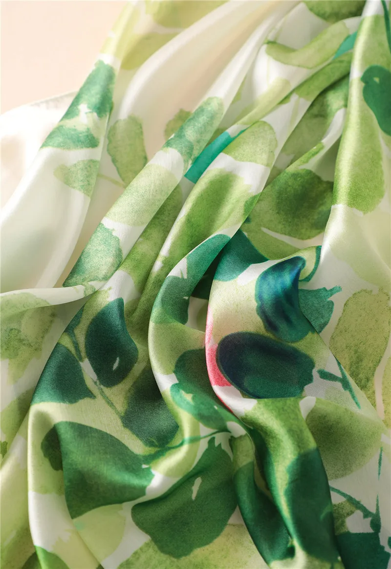 

2020 Women Fashion Ombre Green Leaves Silk Scarf Lady Luxury Brand Wraps and Shawls Female Pashmina Stole Foulards Hijab Snood