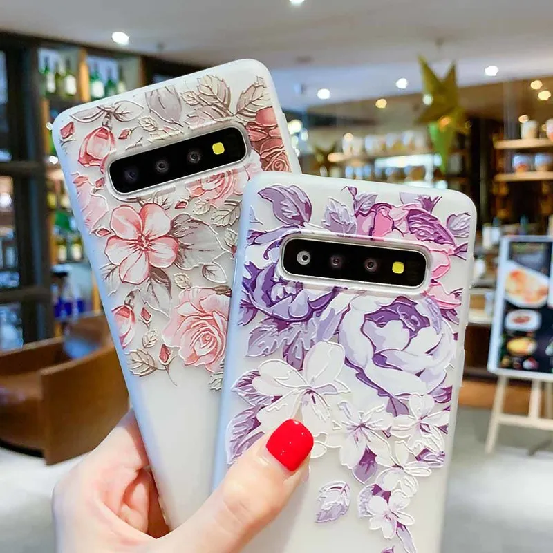 Relief Phone Cases For Samsung Galaxy S10Lite Case Florlal Silicon Cover A7 2018 A8 S10e A50 Matte TPU Coque | Мобильные телефоны и