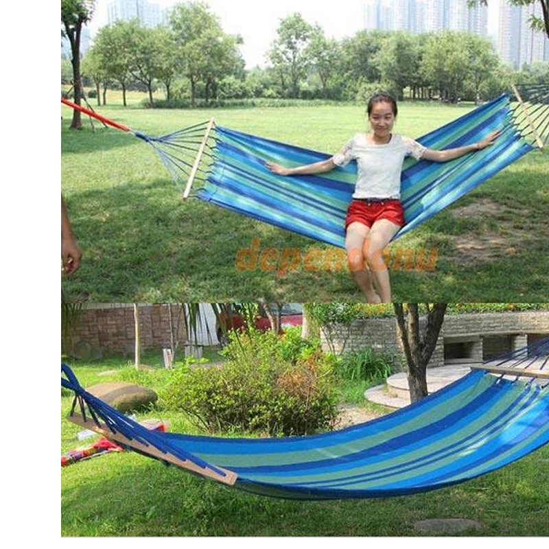 

Canvas Double Spreader Bar Hammock Outdoor Camping Swing Hanging Bed Blue