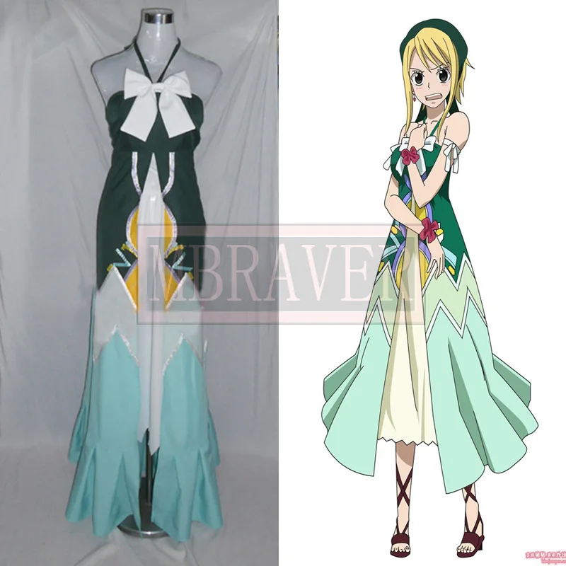 Выполненный на заказ костюм феи для косплея Хвост Люси хартфилия Зеленое платье