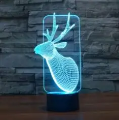 Детское освещение игрушка 3D ночник лось, олень мультфильм олень 3D окружающий свет акриловая Спальня Декор светодиодный стол Lampara сенсорный переключатель - Испускаемый цвет: Colorful Gradient