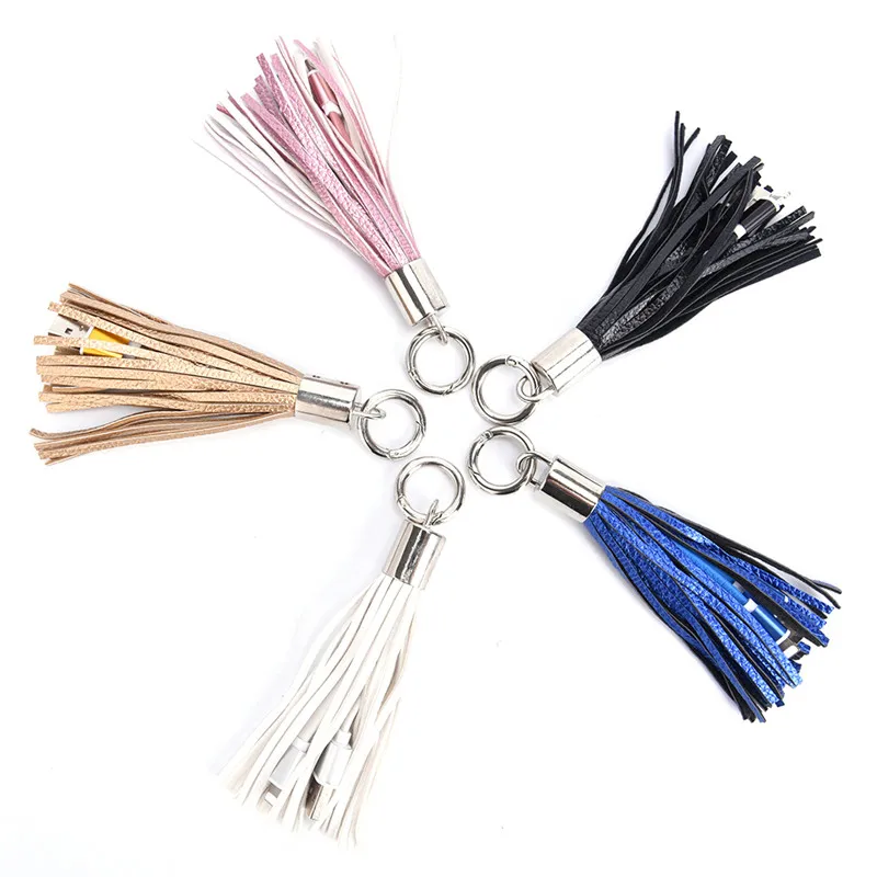 Мини USB-кабель креативный кожаный брелок с кисточкой быстрое зарядное устройство