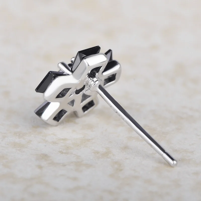 Madrry Latest Real 925 Sterling Silver Flower Shape Stud Earrings Black Cubic Zircon Jewelry For Women Girls Ear Ornaments Gifts | Украшения