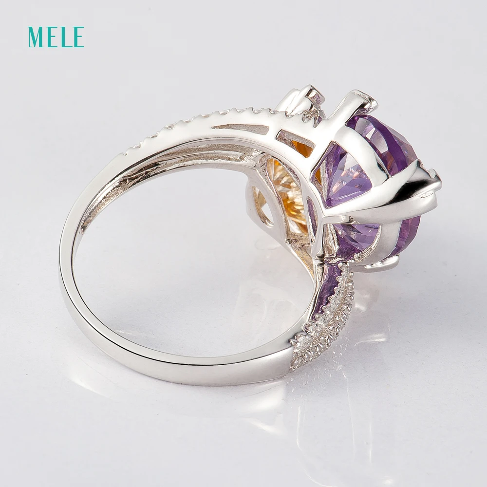 Мелеобразный натуральный аметист и цитрин серебряное кольцо вогнутая резка