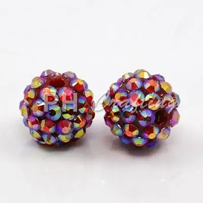 

100pcs Resin Rhinestone Beads, AB Color, Round, Mixed Color/Hot Pink/ White/Gold , 12x10mm, Hole: 2mm