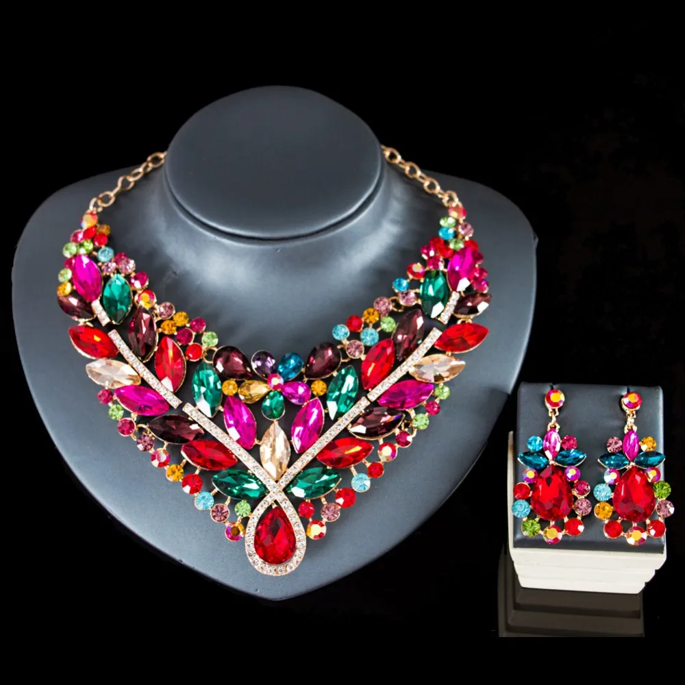 

LAN PALACE wedding jewellery set glass bridal jewelry necklace and earrings for wo'men free shipping