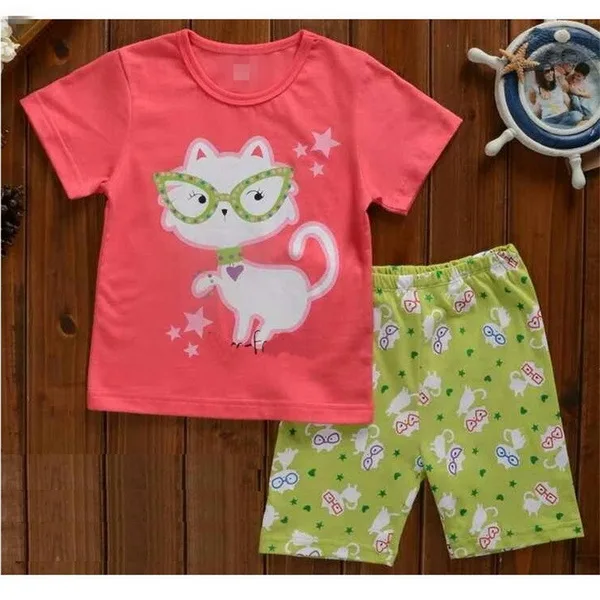 Летние Детские пижамные комплекты 2018 хлопковая одежда для сна с короткими