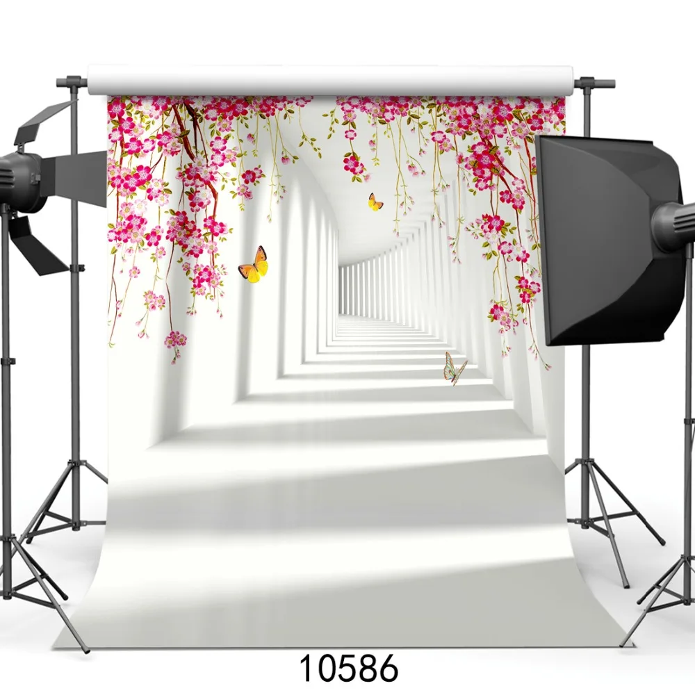 

White Corridor Red Flowers Vinyl Photographic Background For Wedding Party Birthday Baby Shower Backdrops Photo Shoot Booth