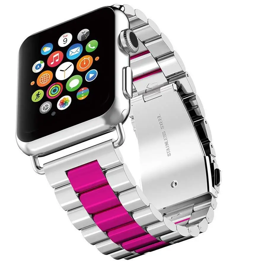Ремешок для Apple watch Band 4 5 correa iwatch 42 мм 38 мм 3 2 44 мм 40 мм браслет из нержавеющей стали pulseira Apple watch 4 аксессуары - Цвет ремешка: silver red