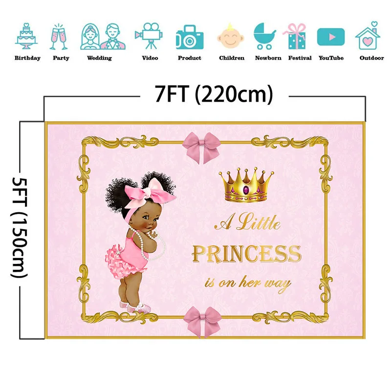 Royal Baby Shower Backdrop Little Princess Pink Bow Photography Background Girl's Party Banner Backdrops | Электроника