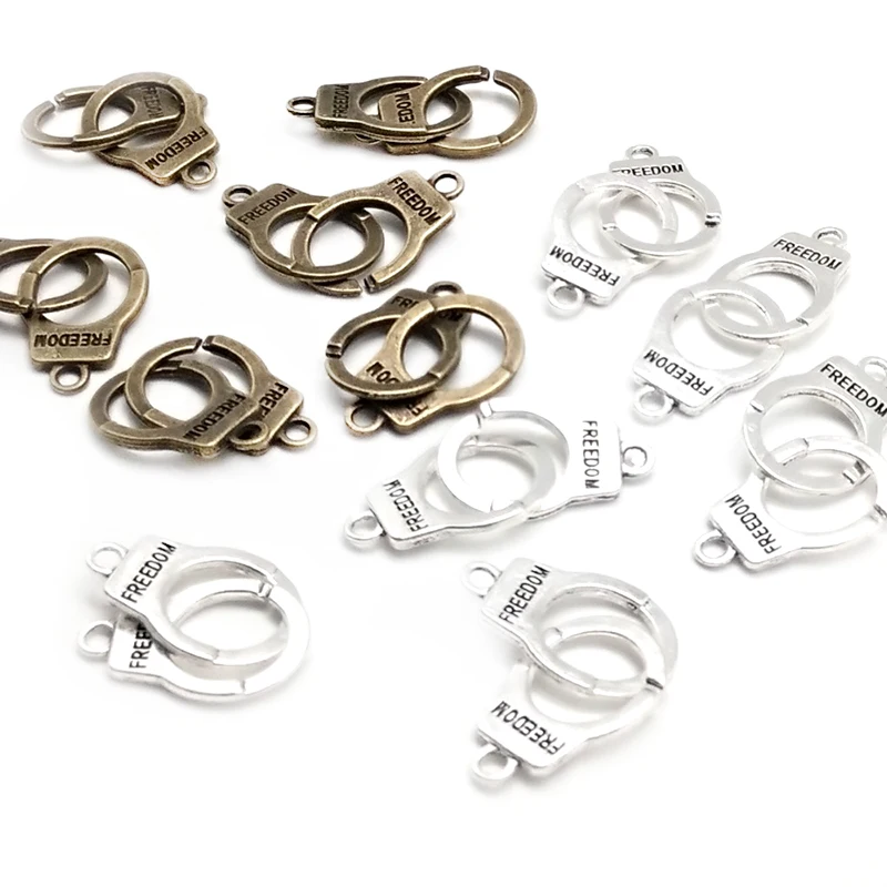 Vintage 10 Pairs/lot Freedom Handcuffs Charm Clasp Zinc Alloy For DIY Bracelet Making Accessories 2018 Top Quality | Украшения и
