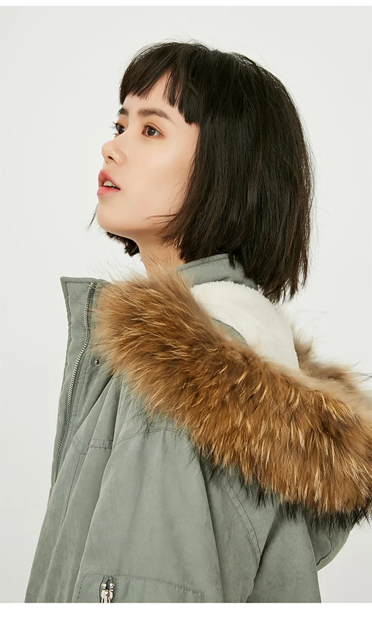 ONLY Women's Raccoon Fur Collar Cinched Waist Long Cotton Coat |118122501