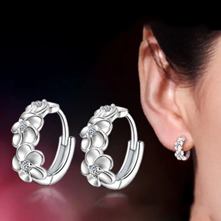 Женские серьги Обручи из серебра 925 пробы с фианитами|hoop earrings|earrings forearring for wedding |