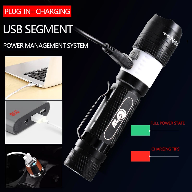 SHGO LED USB Перезаряжаемый фонарик 3 режима Ручной зарядный для кемпинга пешего
