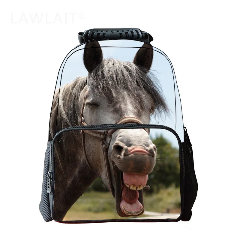 

2019 Unisex Women Men Felt 3D Animal Horse Lion Printed Backpack Student School Bag For Teenagers Boys Girls Laptop Backpack