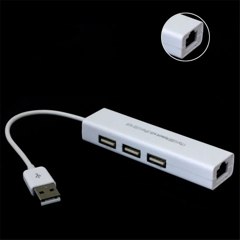 Улучшенный планшетофон usb otg multi новый сетевой адаптер RJ45 Ethernet с 3 портами белый 1