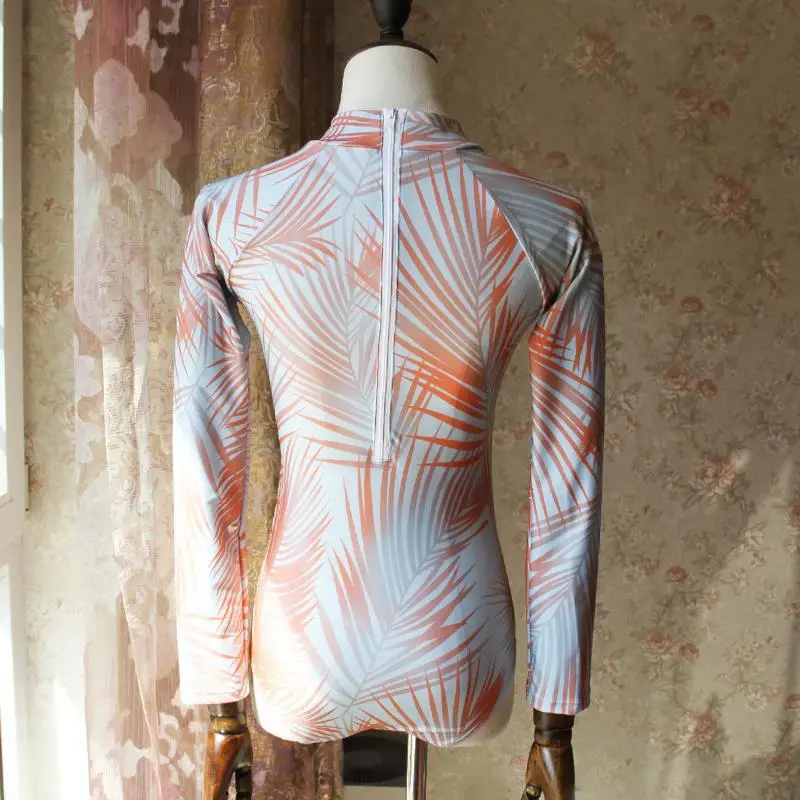 

Womens Long Sleeve Rash Guard UV UPF 50+ Sun Protection Printed Back Zipper Surfing One Piece Swimsuit Bathing Suit Sun Suit