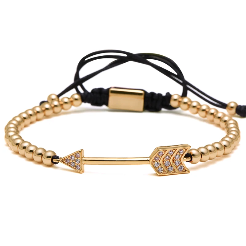 Mcllroy Золотой Круглый бисер мужской браслет прозрачный Циркон Pave Arrow Charm Braiding
