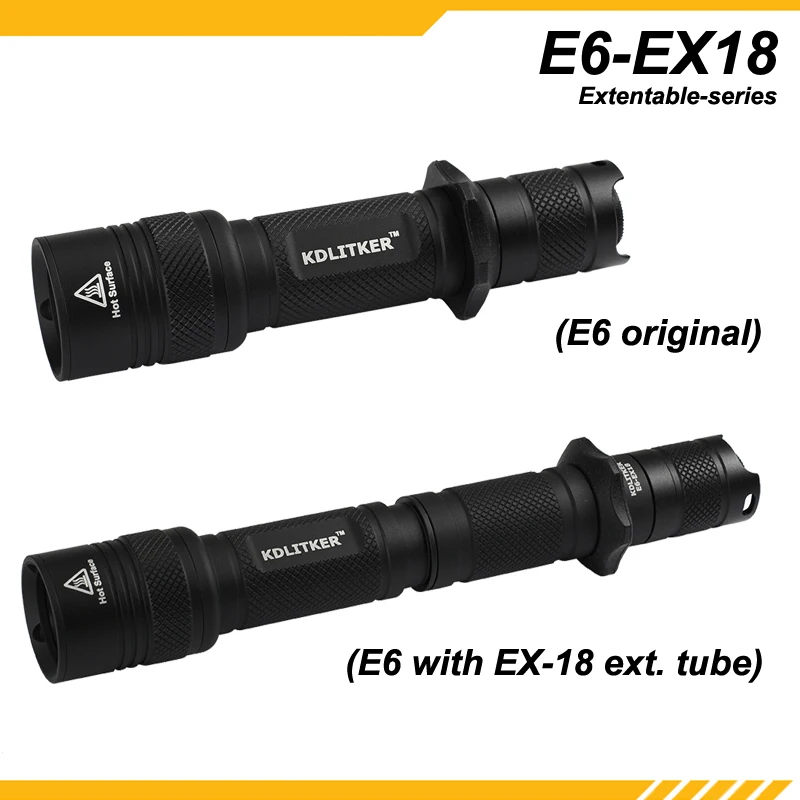 KDLITKER E6/E6 комплект фонарик оболочки/E6-EX18 18650 удлинитель-черный