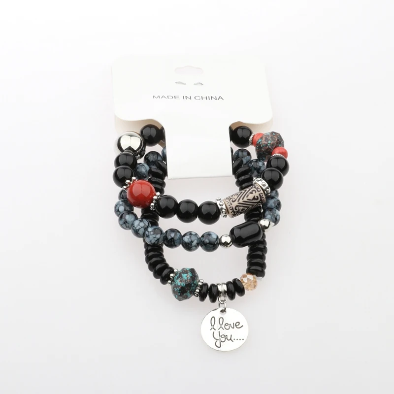 OIQUEI Fashion Jewelry 3PCS/Set Bohemian Vintage Womens Bracelets Multilayer Natural Stone Beads Charm Bracelets For Women