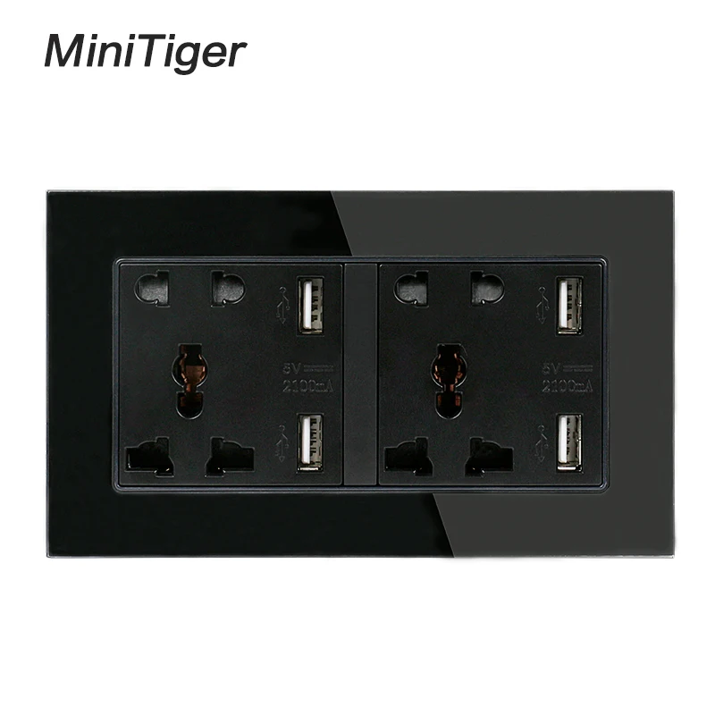 Minitiger панель из закаленного стекла настенная розетка двойная универсальная 5