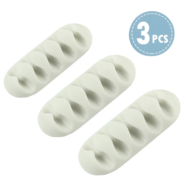 3 Pieces White ACCEZZ 3 шт. намотки наушников Кабельный органайзер провода мягкий силиконовый зарядное устройство держатель для хранения Зажимы USB шнур мышь 5 отверстий управление столом - Цвет: 3 Pieces White