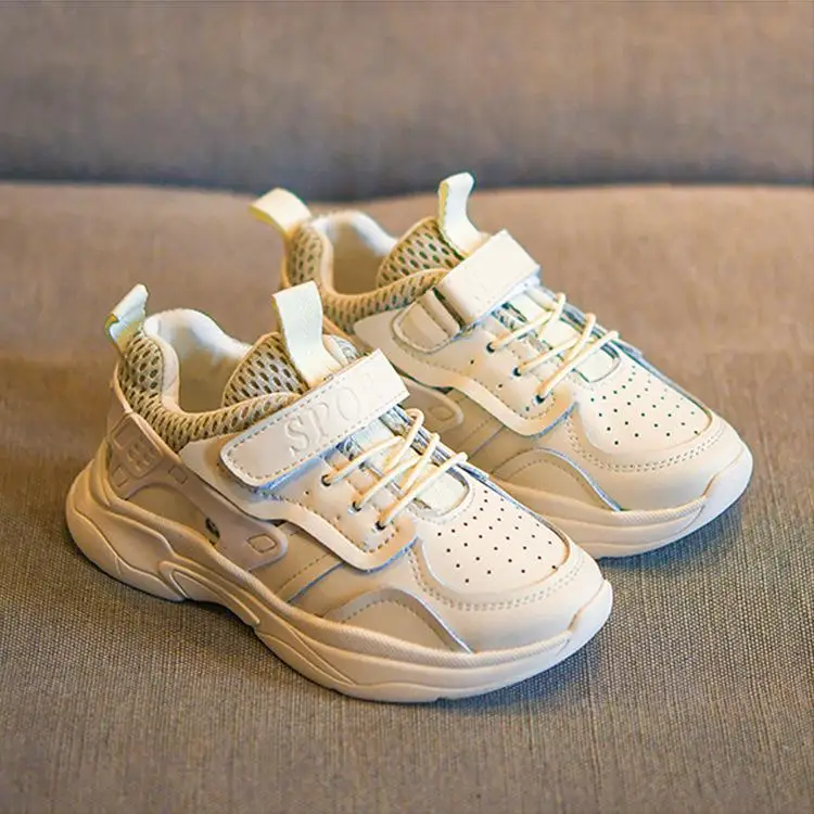 Beige Обувь для детей ребенок кроссовки из натуральной кожи для девочек весна-осень для мальчиков спортивные кроссовки для девочек; Белая обувь, детские кроссовки - Цвет: Beige