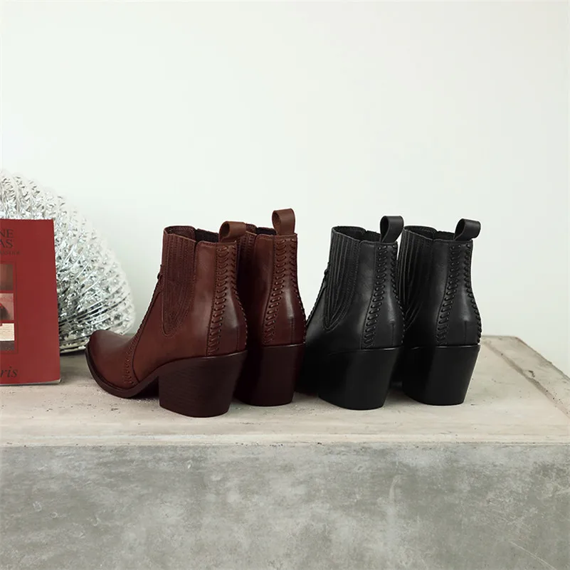 FEDONAS Women High Heels Ankle Boots Autumn Winter Genuine Leather Motorcycle Chelsea Boots Fashion Party Dancing Shoes Woman