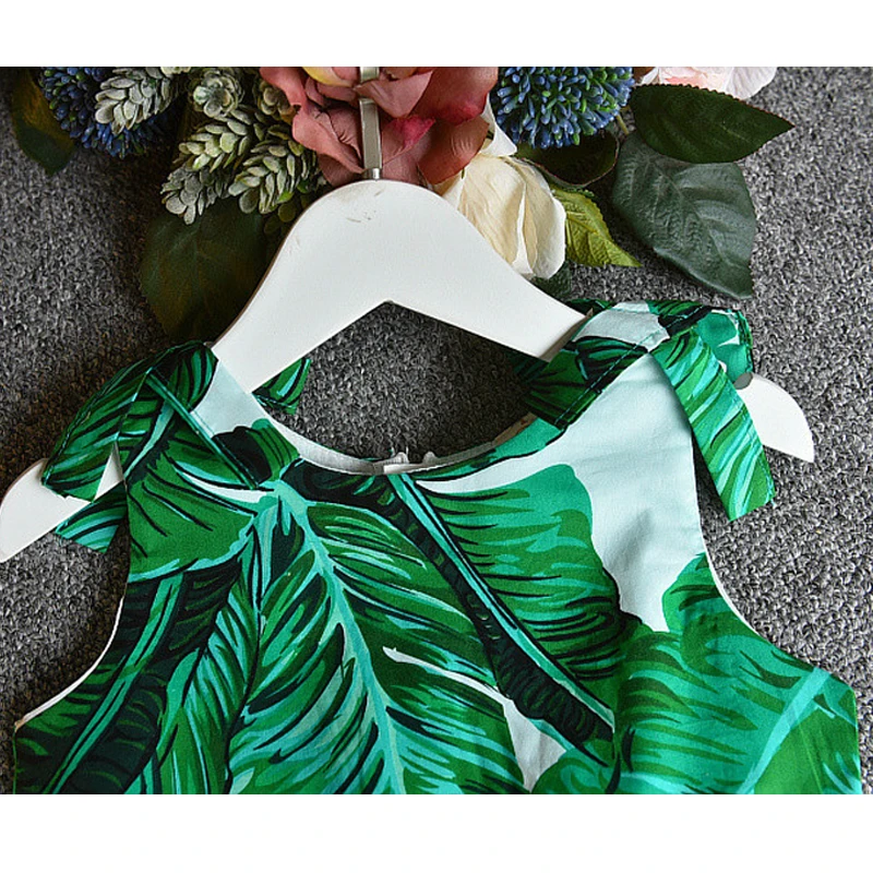 Girls Dress 2020 Summer New Green Leaf Princesses Vest Dresses + Headband Kids Clothes For Girl | Детская одежда и обувь