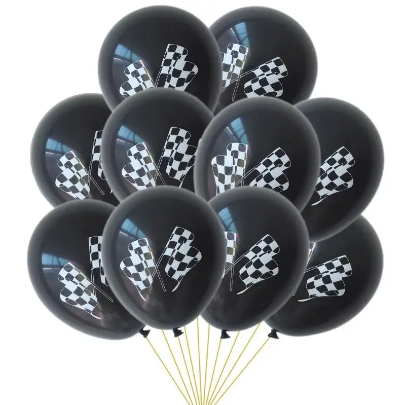 10pcs 1 комплект Гоночный флаг тачки флаги с надписью Happy Birthday клетчатый белый черный автомобиль гоночная линия баннер для вечеринки в честь Дня Рождения декоративные баннеры детские игрушки - Цвет: 10pcs
