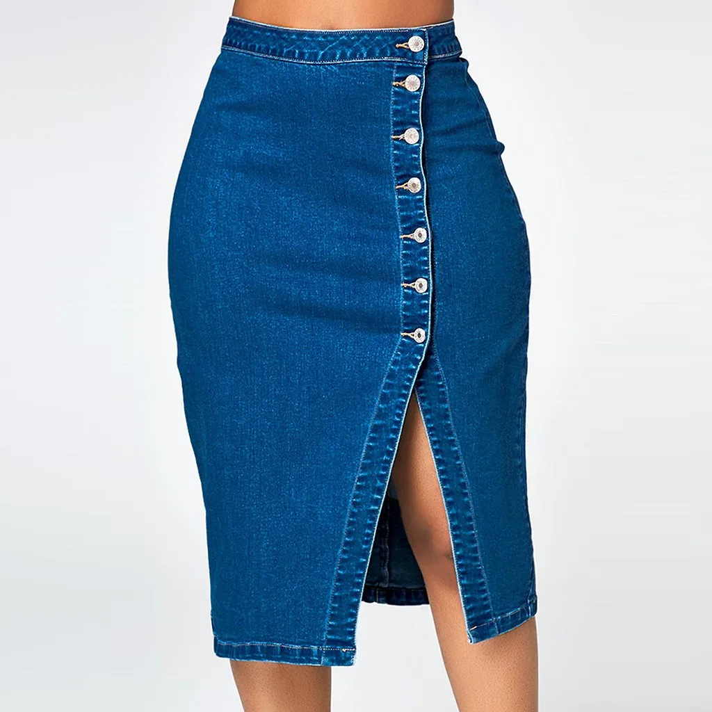 2019 Women Blue Denim Skirt Plus Size Bodycon Pencil High Waisted Club Jeans Skirts | Женская одежда