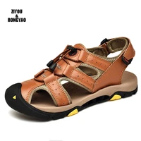 brand men summer fashion sandals beach shoes genuine leather comfortable casual shoes men leisure style big size 38 46 slipon