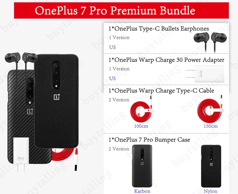 Чехол-бампер для OnePlus 7 Pro Premium bundle 1+ 7PRO x1 пули типа C x1 варп-заряд 30 адаптер питания x1 варп-заряд type-C кабель x1