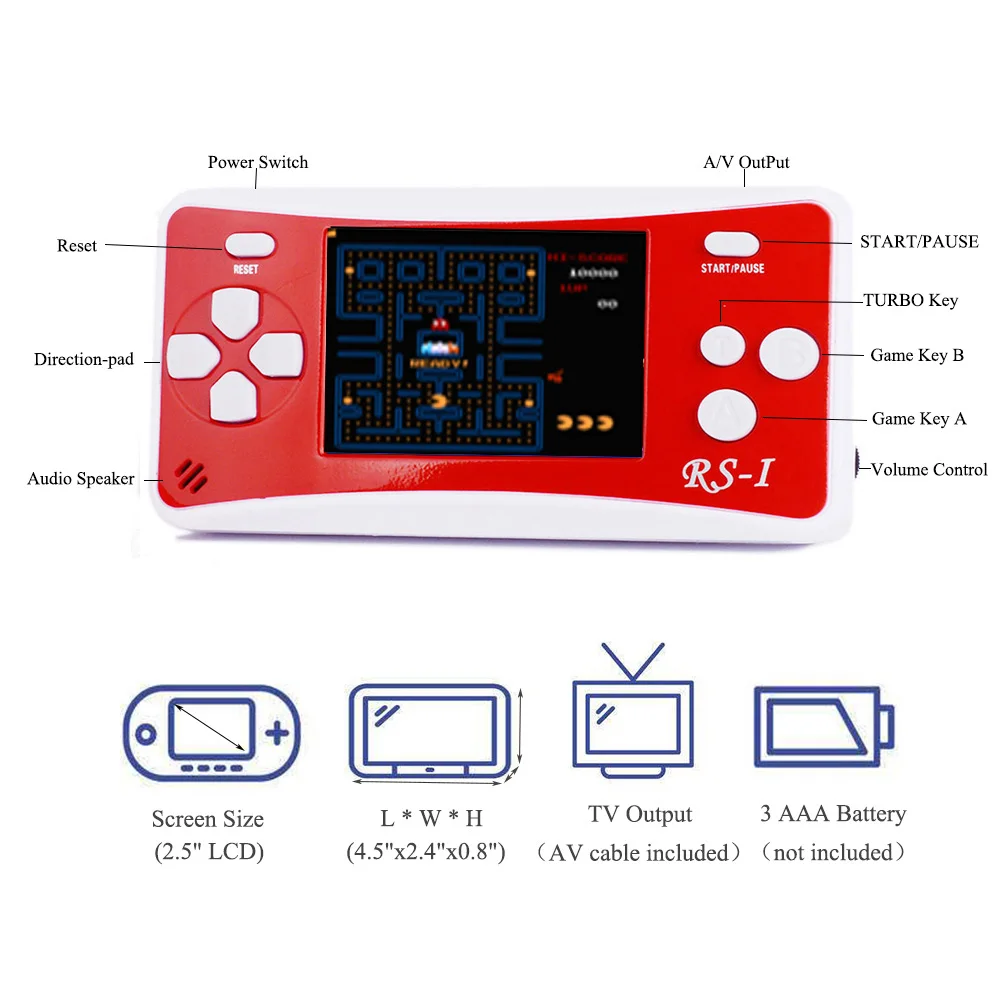 RS-1 игровая консоль JJFUN Mini tv, портативный игровой плеер для семейного отдыха, видеоигровая система, контроллер 152 игр, 2,5 дюйма, ЖК-дисплей