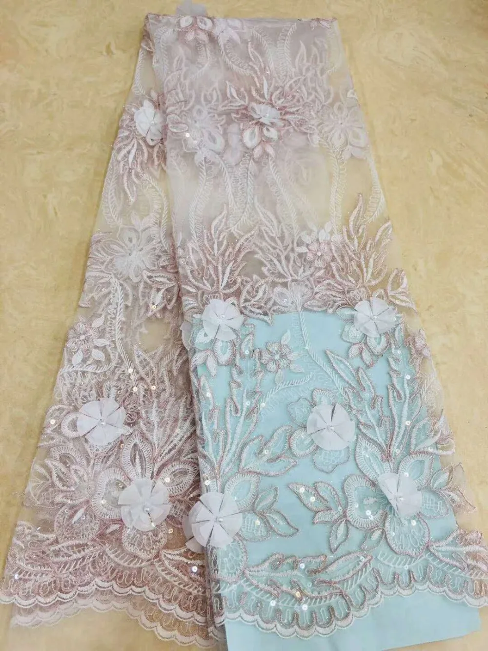 Latest Sequins Design French African Mesh Lace Fabric 3D Flowers Add Beads Embroidery Net Wedding Laces For Bridal | Дом и сад