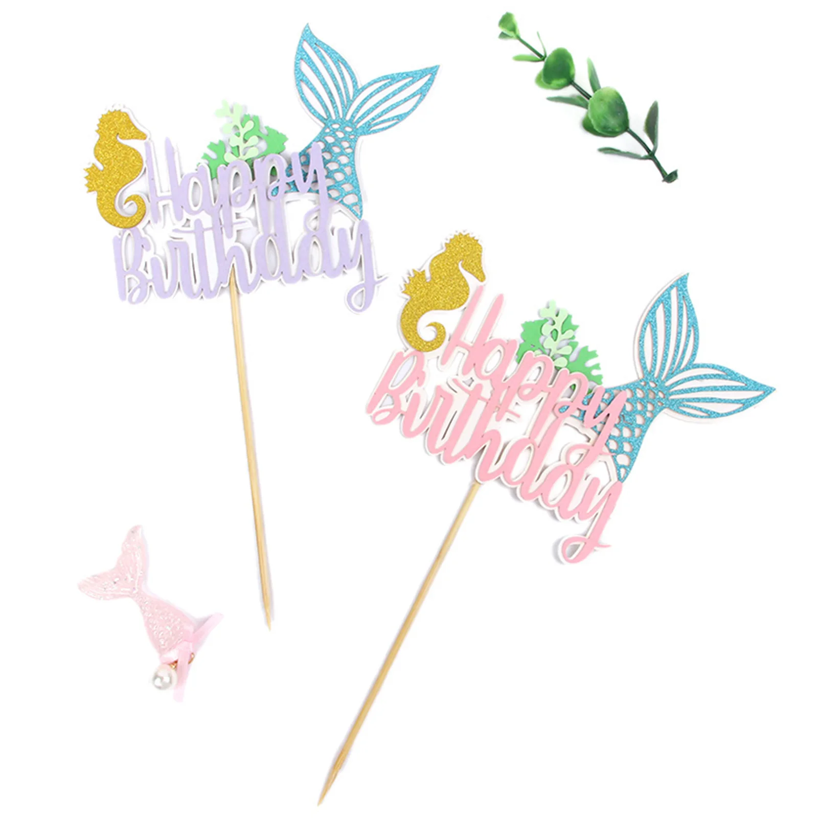 1pcs DIY Happy Birthday Cake Topper Mermaid Tail Shell Starfish Theme Girl Party Cup Decoration Baby Shower Supply | Дом и сад
