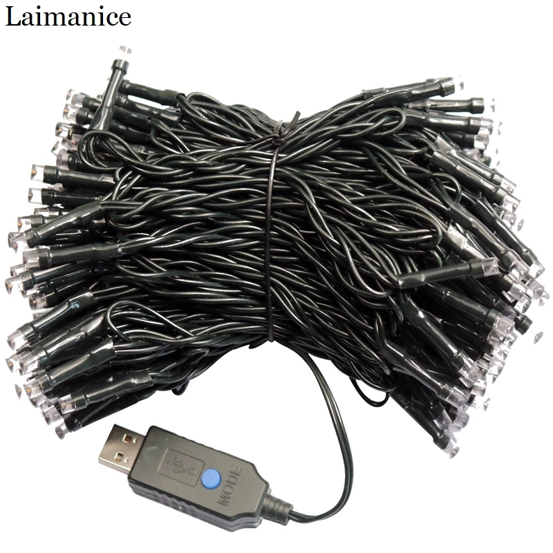 Водонепроницаемая гирлянда с питанием от USB 10 м 20 100/200 светодиодов 5 В 8 режимов |