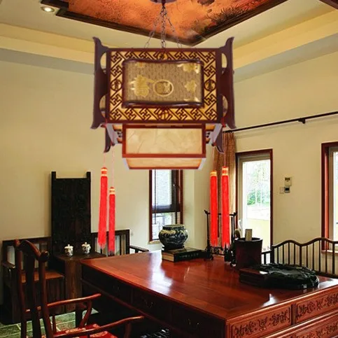 The new study Antique Wooden chandelier lighting fixtures Chinese teahouse hotel project clubhouse living room lights |