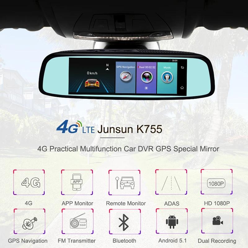 Junsun ADAS 4 г видеорегистратор автомобильный GPS навигации рекордер зеркало 7.86 "Android