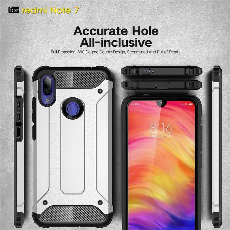 Для Xiaomi Redmi Note 7 Pro Чехол двухслойный ТПУ ПК полная защита Броня Жесткий чехол для