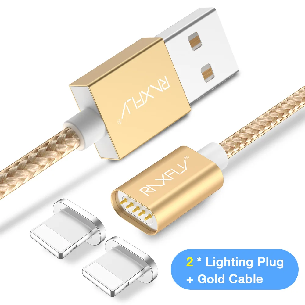 Golden 2Lighting IOS Магнитный зарядный кабель RAXFLY для samsung Note 8 9, кабель Micro usb type-C, Магнитный зарядный кабель USB для iPhone XS Max - Цвет: Golden 2Lighting IOS
