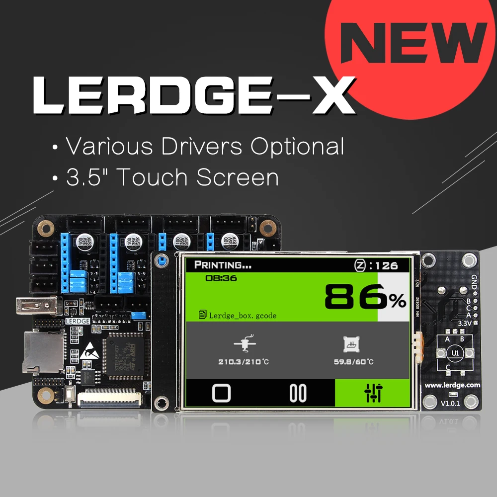 

LERDGE-X контроллер ARM 32-битная плата A4988 DRV8825 LV8729 tmc2100/2208, драйвер для материнской платы 3D-принтера Reprap, 3,5 дюйма, сенсорные детали