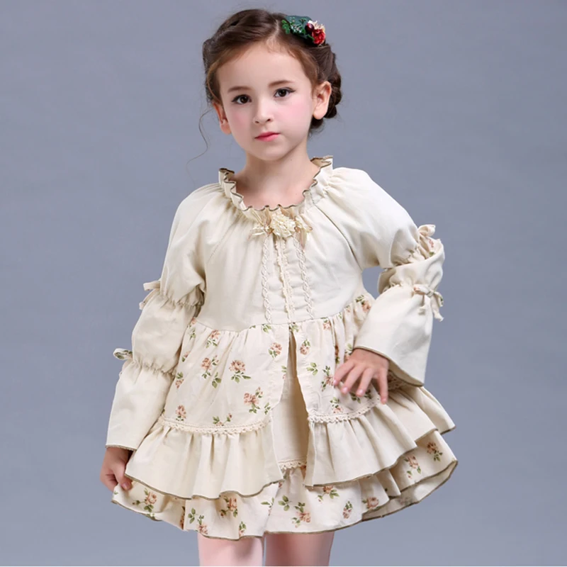 2017 Платья для девочек в европейском стиле детская Костюмы одежда с длинным