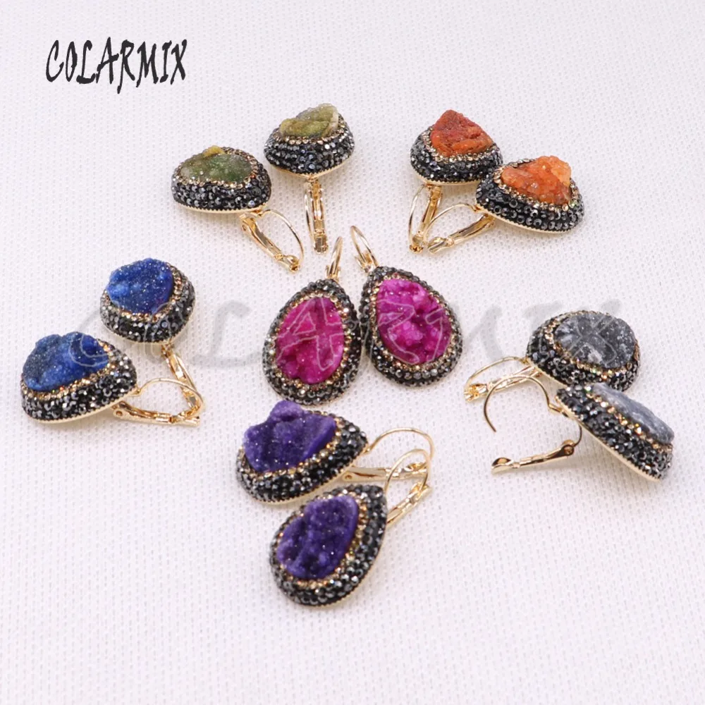 Серьги из натуральной друзы в форме капли смешанные металлические серьги